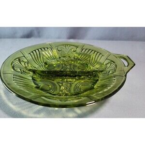 Green Divided Nut Relish Serving Bowl Indiana Glass Tray Vintage
